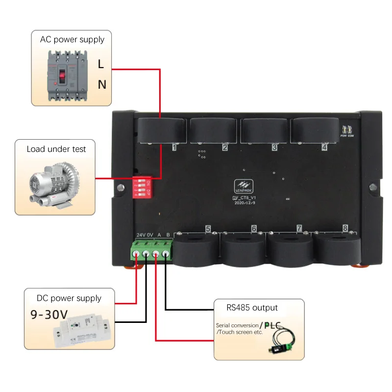 Small Current Transformer 8-Channel AC 0-50A Current Acquisition Module Isolated 485 Modbus Communication