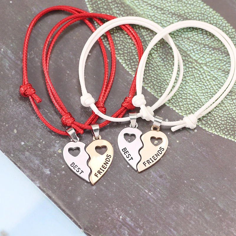 2Pcs/Set Best Friends Bracelets for Women Girls Hollow Out Heart Shape Pendant Bangles BFF Forever Jewelry Accessories Gifts