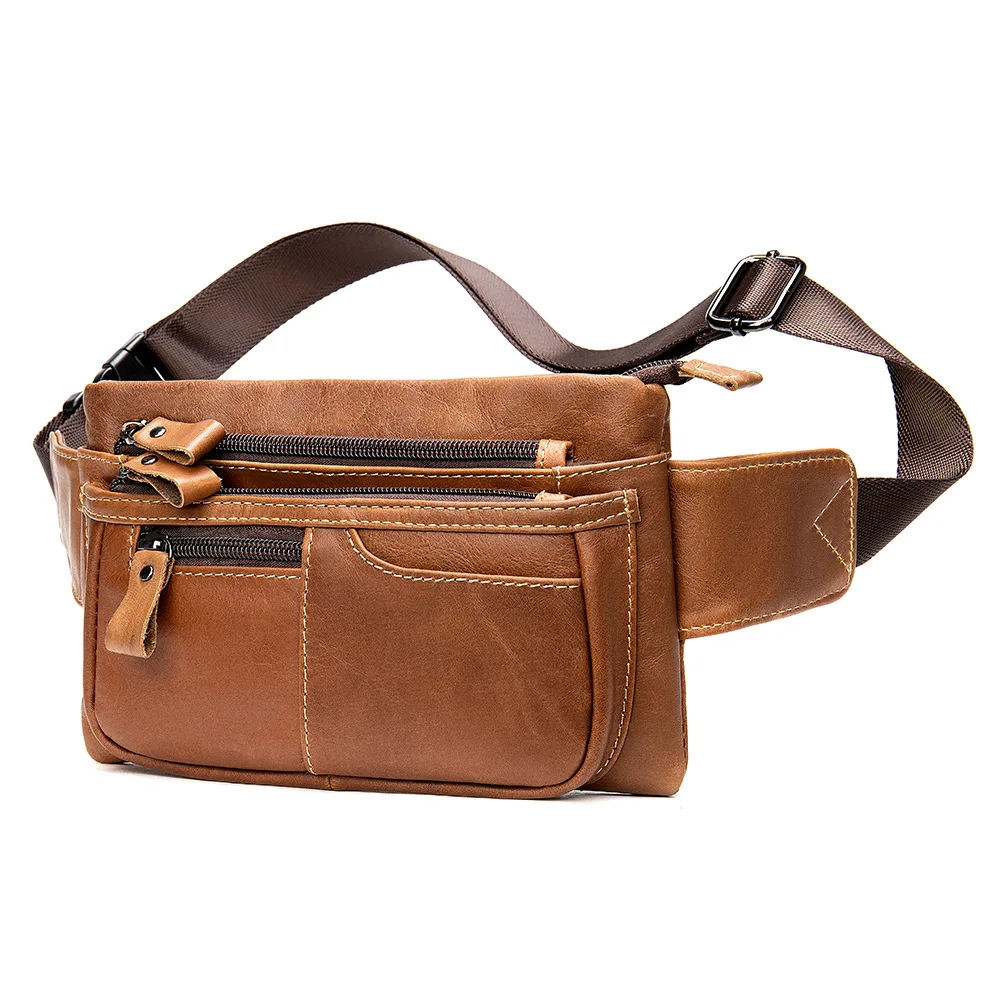 Casual Men Waist Bags Genuine Leather Belt Bag Men Fanny Pack Fashion Men\'s Waist Pack Money Belt Hip Bag Belts Pouch Bag