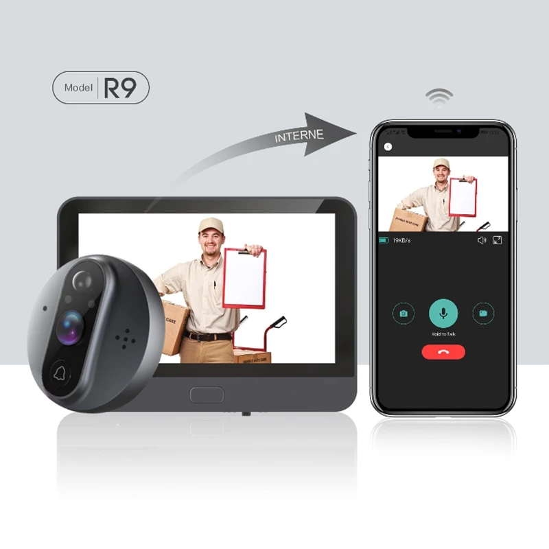 smart wifi video campainha deteccao de movimento pir camera domestica monitor de seguranca peephole tuya app controle remoto door viewer 43 lcd 01