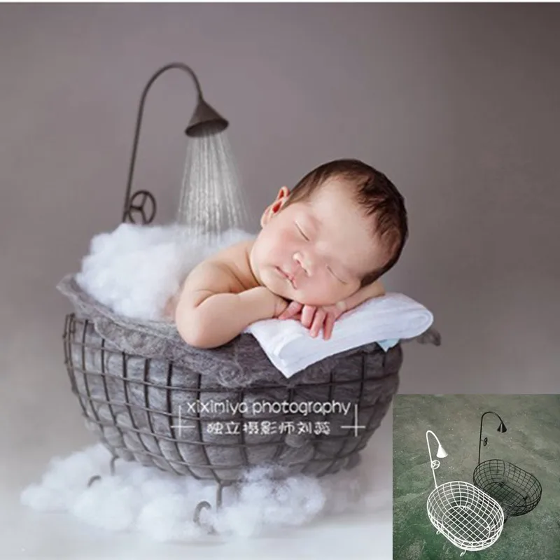 Newborn Iron Basket Shower Bathtub Baby Photography Props Accessories Novelty Posing Auxiliary Sofa Baby's Growth Memorial Gift