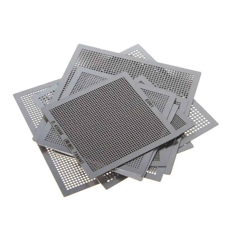 10Pcs/set BGA Reballing Universal Stencil Template Kit for Computer IC Chip Repair Stencils Parts