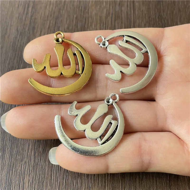 60pcs Metal Two-color Allah Charm Pendant For DIY Bracelet, Necklace, Earring Connection Accessories Making Wholesale Zinc Alloy