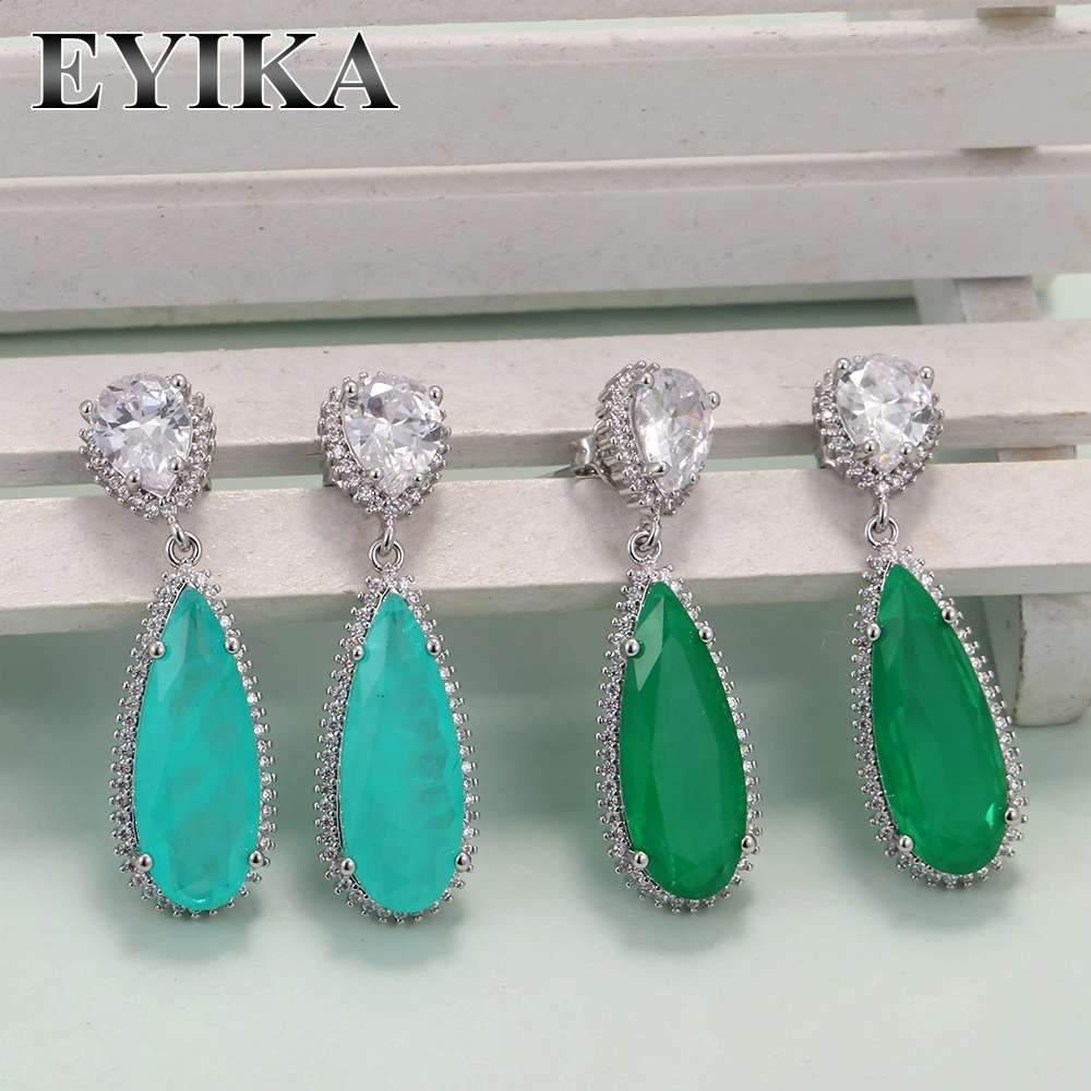 

EYIKA, модные серьги-подвески серебряного цвета из искусственного турмалина и зеленого сплава, женские свадебные украшения