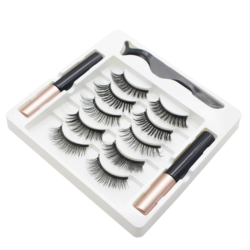 AILEISHI 5 Pairs 3D Magnetic Eyelashes Magnet Eyeliner Handmade Fake lashes Waterproof Liquid Long Lasting Eyelashes Set Makeup