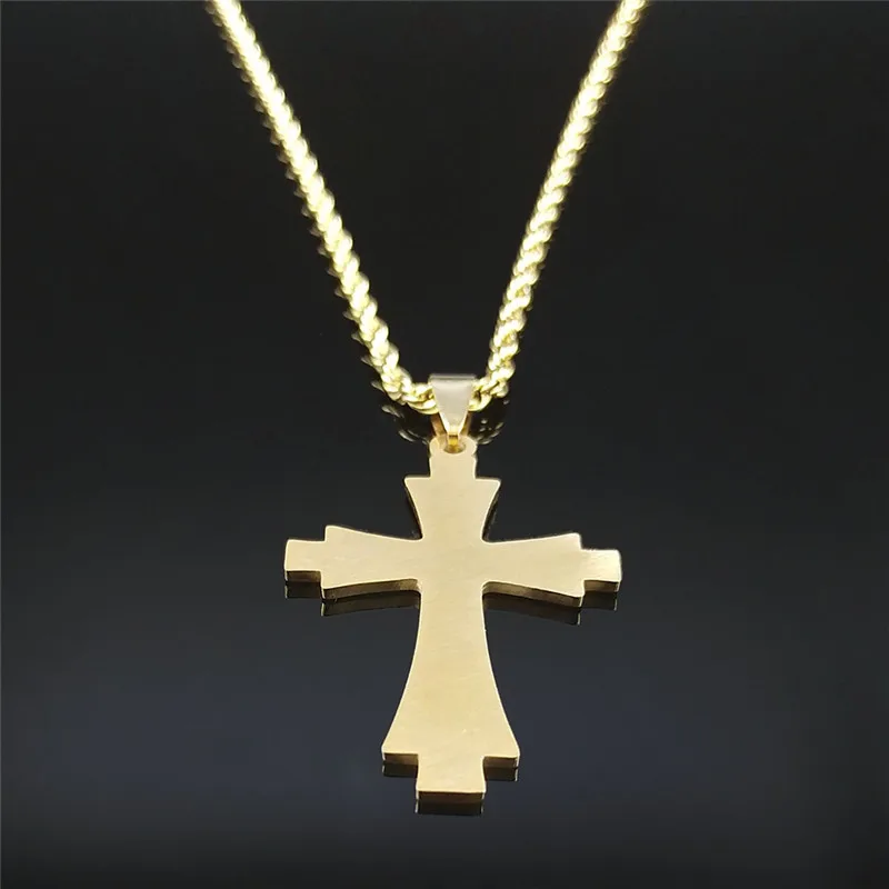 Religion Christian Cross Stainless Steel Gold Color Big Long Statement Necklace Women/Men Necklace Jewelry bijou femme 3572