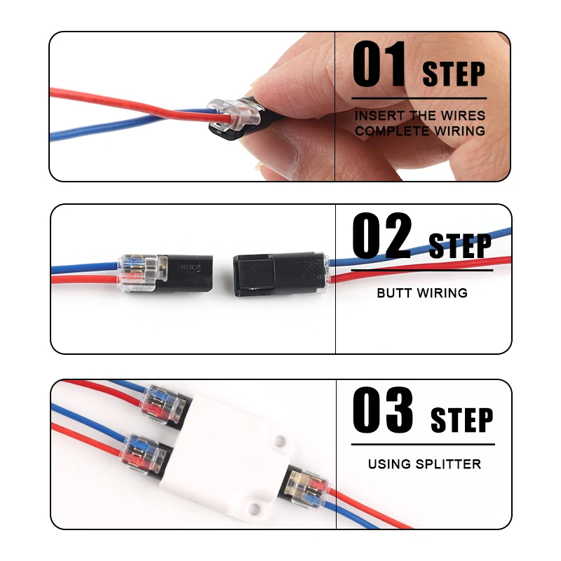 1pcs Quick Pluggable Splice LED strip Wire Connector Crimp Terminals for 22-20AWG Car Home Light Electric Splitter Connectors