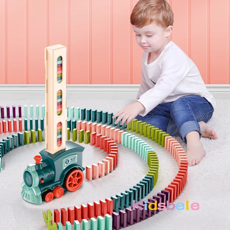 Kids Automatic Laying Domino Train Electric Car Dominoes Set Brick Blocks Kits Games Educational Toys Children DIY Toy Boys Gift