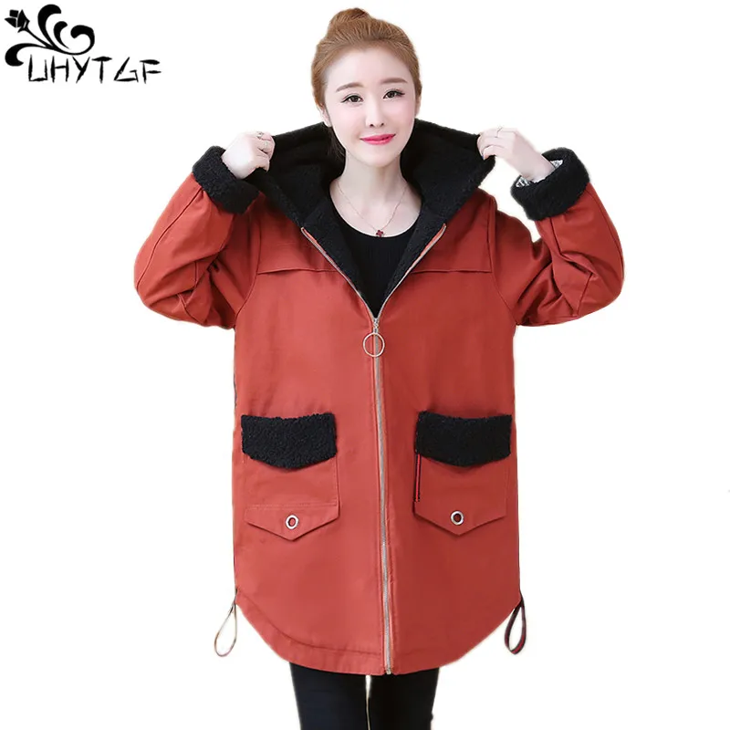 UHYTGF Winter Jacket women Oversized L-5XL Parka cotton Coat Female Cotton Coat basic tops Big Size Thicken Jacket Women's X583