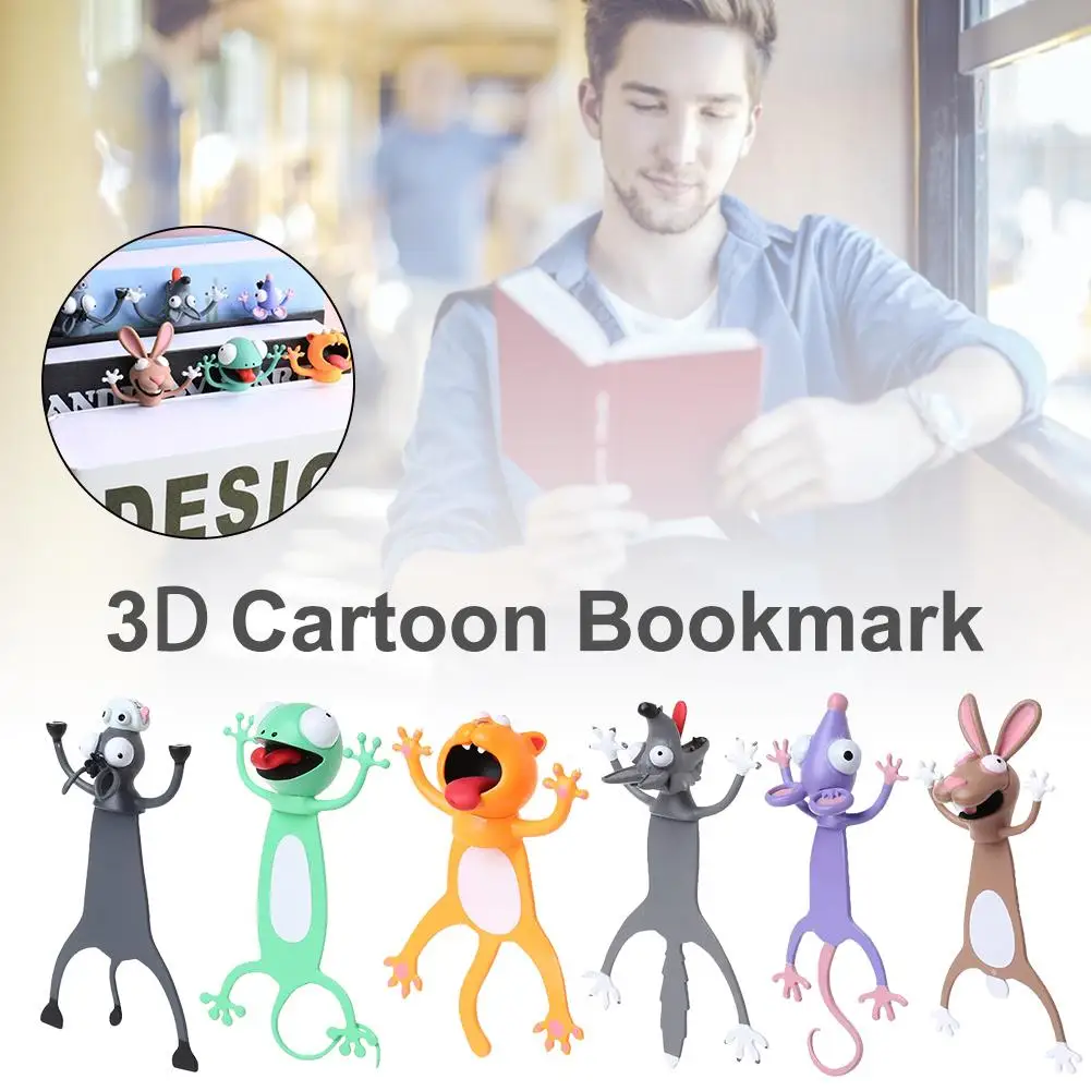 Kawaii 3D Animal Squashed Cat Rabbit Mouse Bookmarks Creative Wolf Book Marks For Kids Girl Gift Office School Kawaii Stationery
