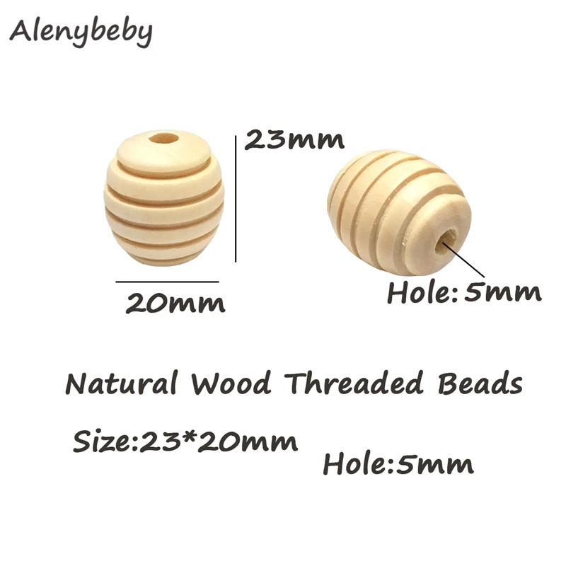 100pc 20mm Wood Color Threaded Wooden Beads Loose Honeycomb Beads Baby Molar Toy Accessories DIY Baby Wood Teether Accessories