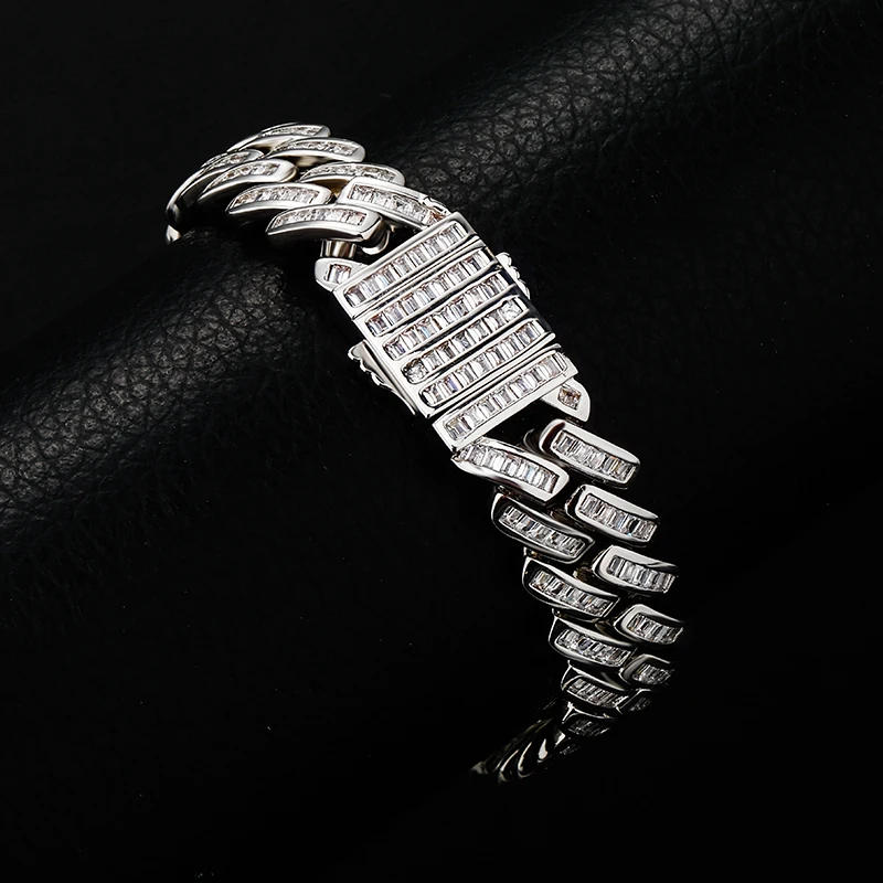 JIANO Bracelet 12mm Baguette Prong Cuban Link Bracelet AAA+CZ Iced Out Chain High Quality Hip Hop Luxury Jewelry For Gift