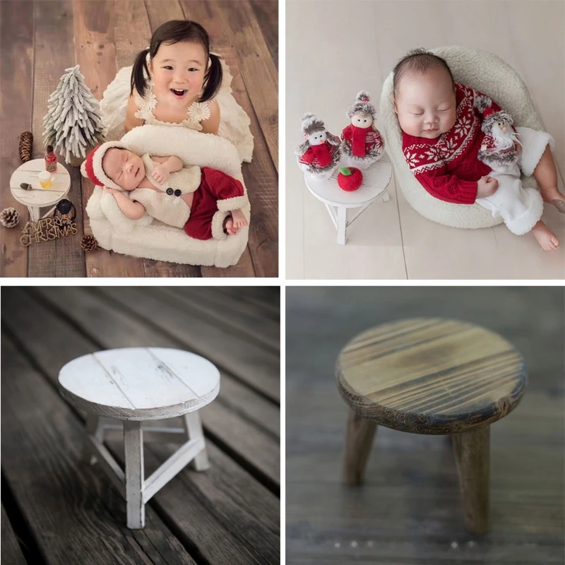 Newborn Small Coffee Table Baby Photo Shooting Handmade Wooden Little Tea Desk Infant Photograph Props Accessories