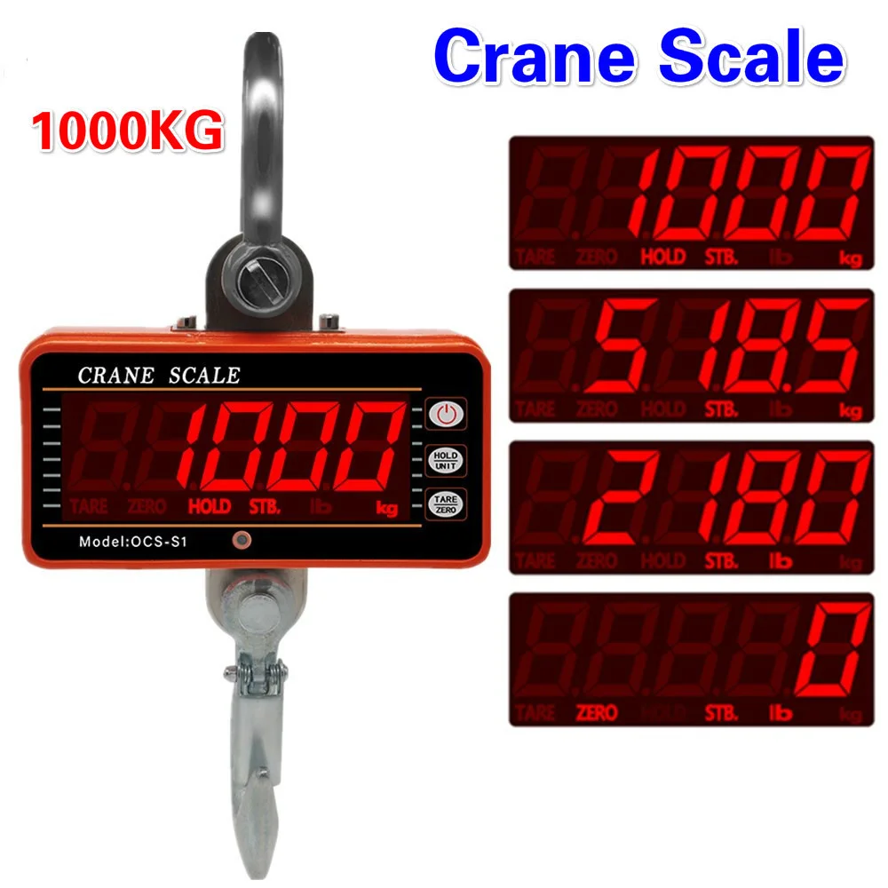 1000KG 2000LBS High Resolution Electronic Weighing Scale Digital LCD Hanging Hook Crane Scale OCS-S1 High Precision Heavy Scale