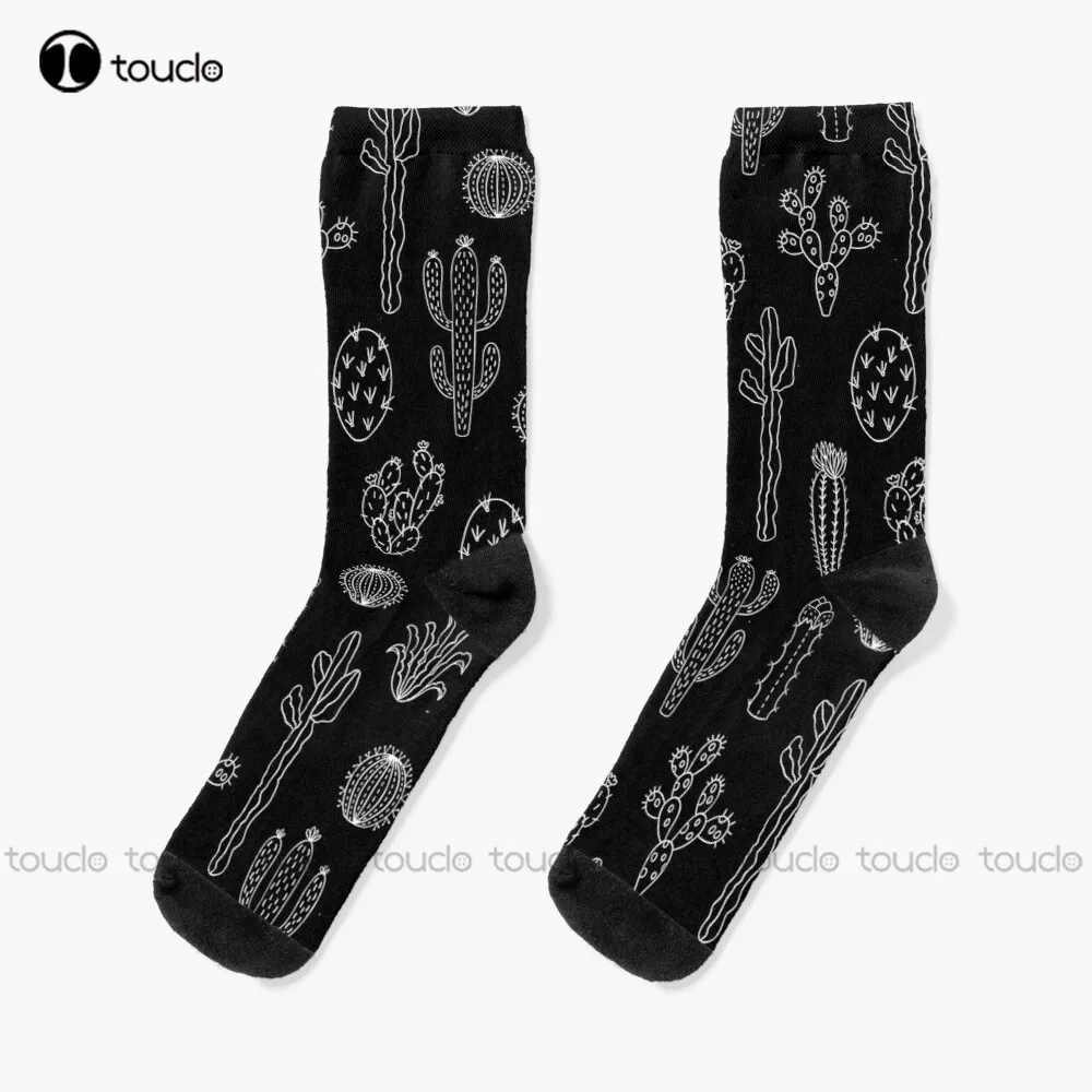 Cactus Silhouette White And Black Socks Men'S Socks Personalized Custom Unisex Adult Teen Youth Socks 360° Digital Print