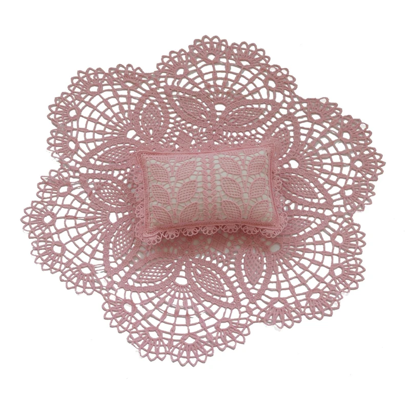 Newborn Baby Photography Props Round Lace Blanket Pillow 2pcs Set Inelastic Embroidery Lace Pads Retro Tablecloth Photo Backdrop