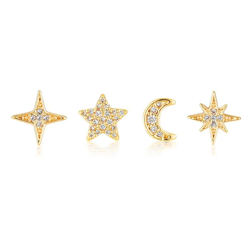 CANNER 4Pcs/Set Fashion Star Moon Diamond Earrings Pendientes Earring For Women Zircon Korean Fashion Y2K Piercing Stud Earrings