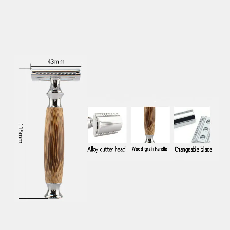 Retro Men\'s Razor with Natural Bamboo Handle Manual Razor Corrosion-Resistant and Rust-Resistant Can be Washed Directly