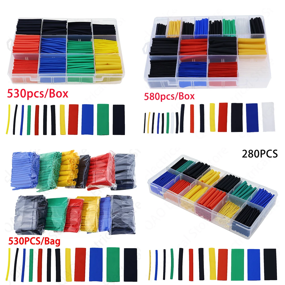 

580pcs 530pcs 280pcs 2:1 Wrap Wire Cable Insulated Polyolefin Heat Shrink Tube Ratio Tubing Insulation Shrinkable Tubes