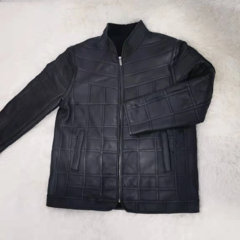 New warm men's fur jacket men's 100% real sheepskin coat, men's suit, leather jacket, thick, size custom