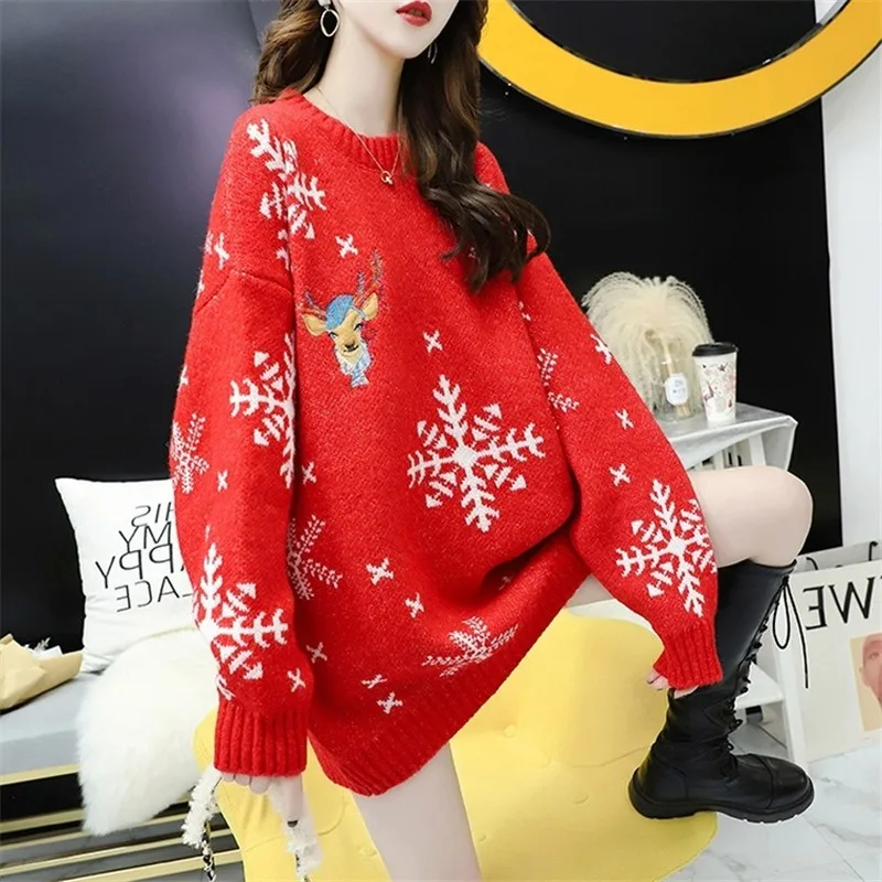 Christmas Elk Sweater Women New Style Autumn Winter Embroidered Pullover Loose Sweater Jacket All-match Thicken Top Fall Women