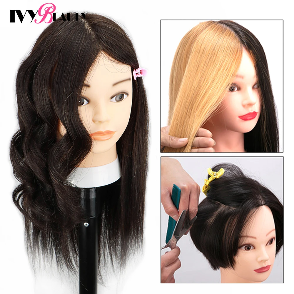 Mannequin Hoofd Met 100% Menselijk Haar, Echt Haar Kosmetiek Mannequin Head Hair Styling Kappers Praktijk Training Pop Hoofd