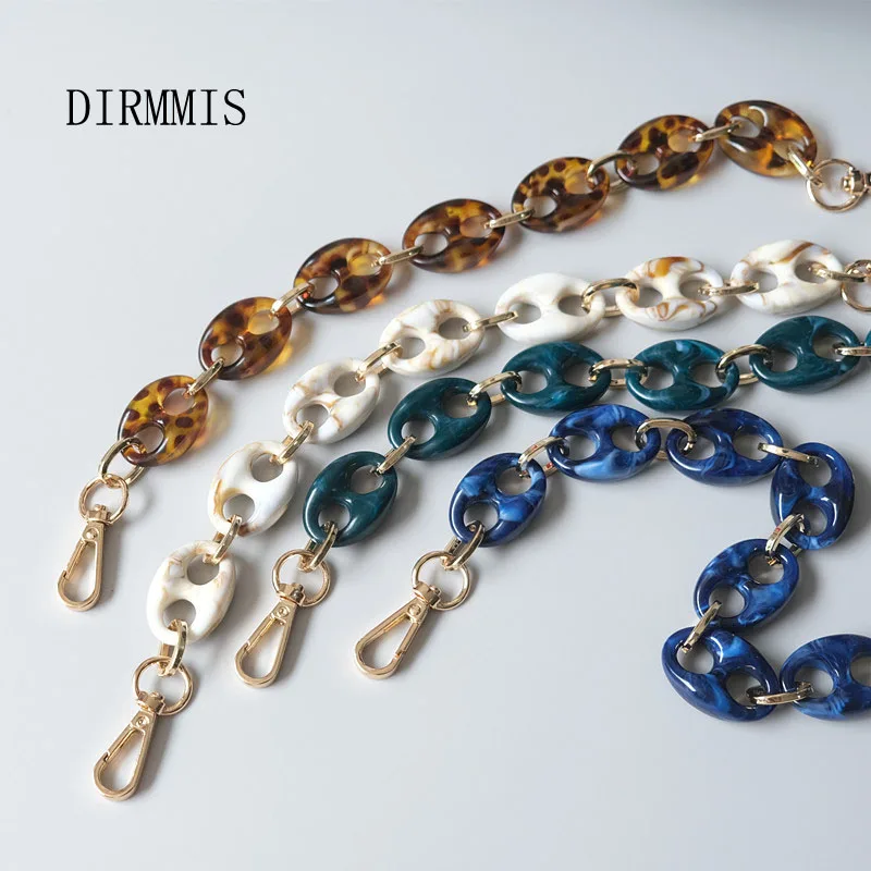 New Vintage Woman Handbag Accessory Chain Detachable Replacement Leopard Amber Blue Green Strap Women DIY Clutch Metal Chains