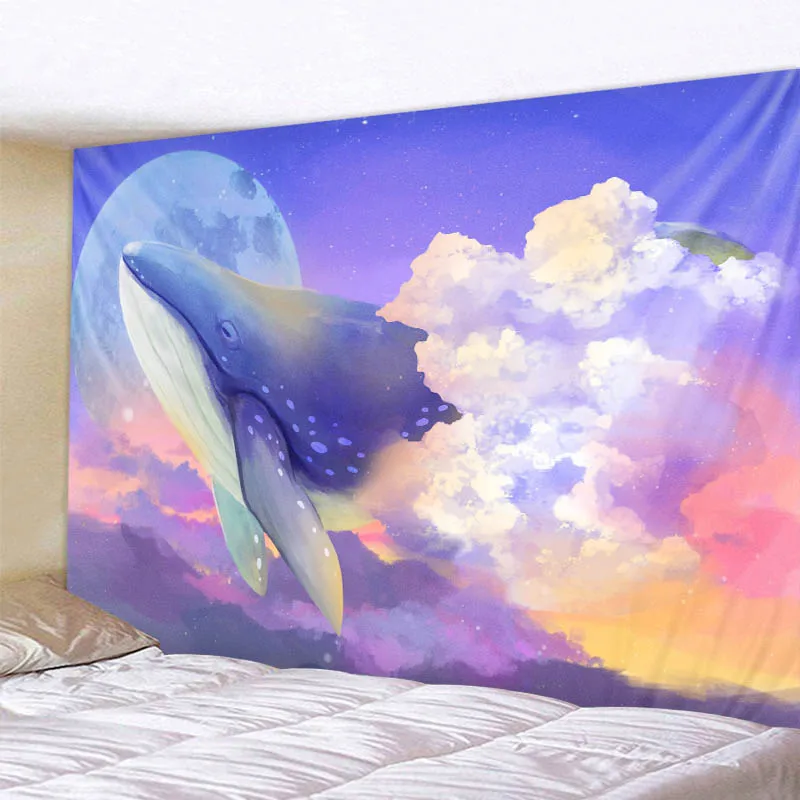 

Fantasy dolphin tapestry cartoon animal art painting wall hanging hippie bohemian wall decoration kawaii room decoration