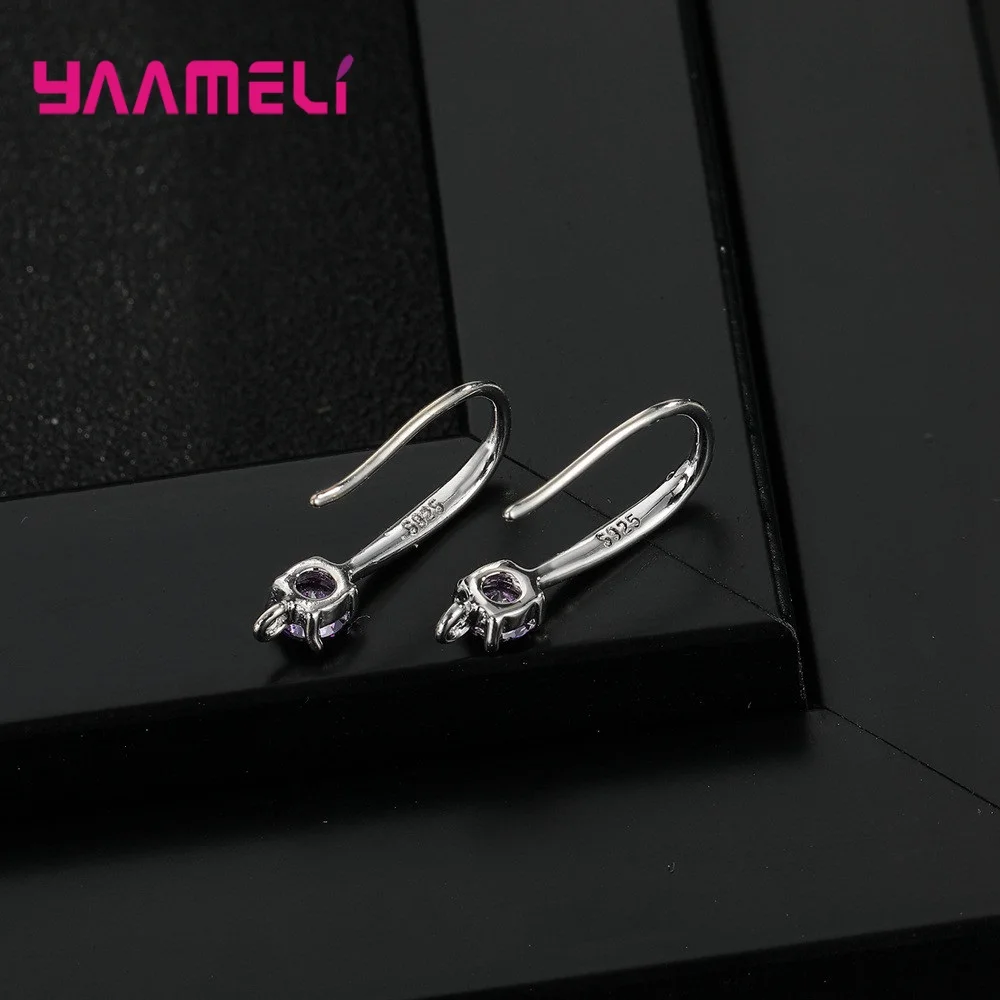 Smooth 925 Sterling Silver Jewelry Findings for Handemade Hook Earrings Making Components White Pink Blue Purple Cubic Zircon