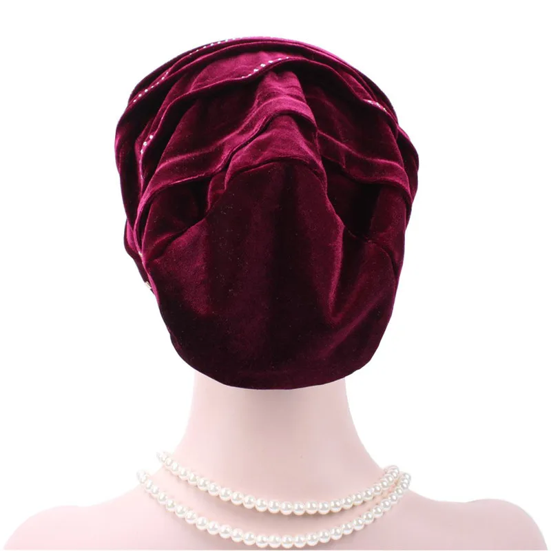 Women Flower Chemo Cap Muslim Hijab Beads Turban Velvet Inner Caps Hat Scarf Wrap Headwear Islamic Headscarf Beanie Bonnet Arab