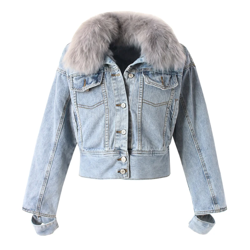 Imagem -06 - Real Pele de Raposa Grosso Quente Denim Parkas Moda Feminina Inverno Beading Real Pele de Coelho Forro Destacável Pele Acolchoado Cabolsa Quente F504