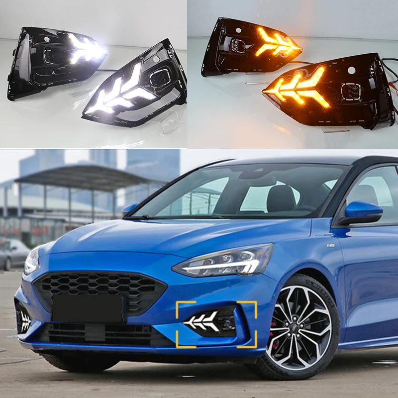 For Ford Focus ST LINE 2018-2020 white blue and Yellow Turn Signal Function Car DRL 12V LED Daytime Running Light Fog Lamp Bulb