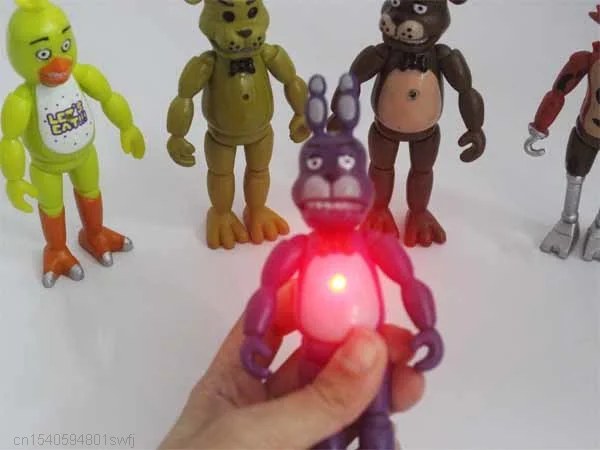 Hot Sales 5 Stks/partij Vijf Nachten Op Freddy 'S Met Verlichting Pvc Fnaf Actiefiguren Speelgoed Foxy Freddy Fazbear Beer pop Kinderen Geschenken