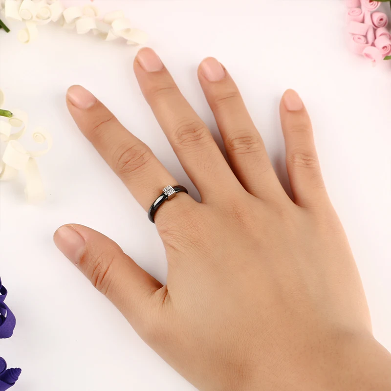 Exquisite 3mm Crystal Ceramic Rings With Tiny Cute Ceramic Earrings For Women Fashion Jewelry Wedding Party Jewelry Set Gifts