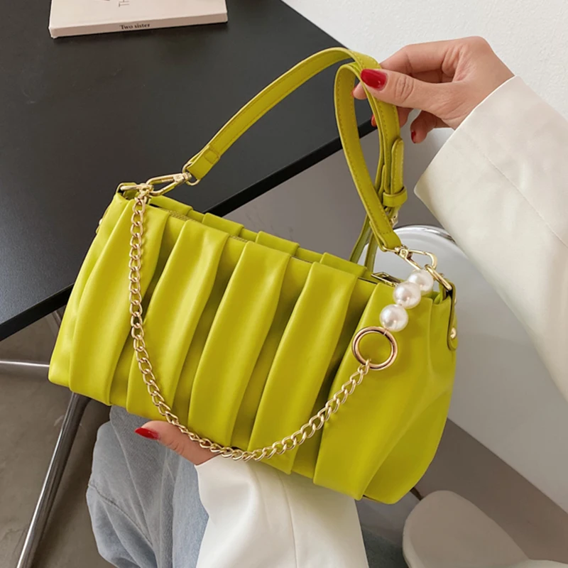 Fashion Soft Small PU Leather Folds Crossbody Bags Female 2021 Summer Casual Luxury Brand Women Shoulder Handbag and Purse Chain