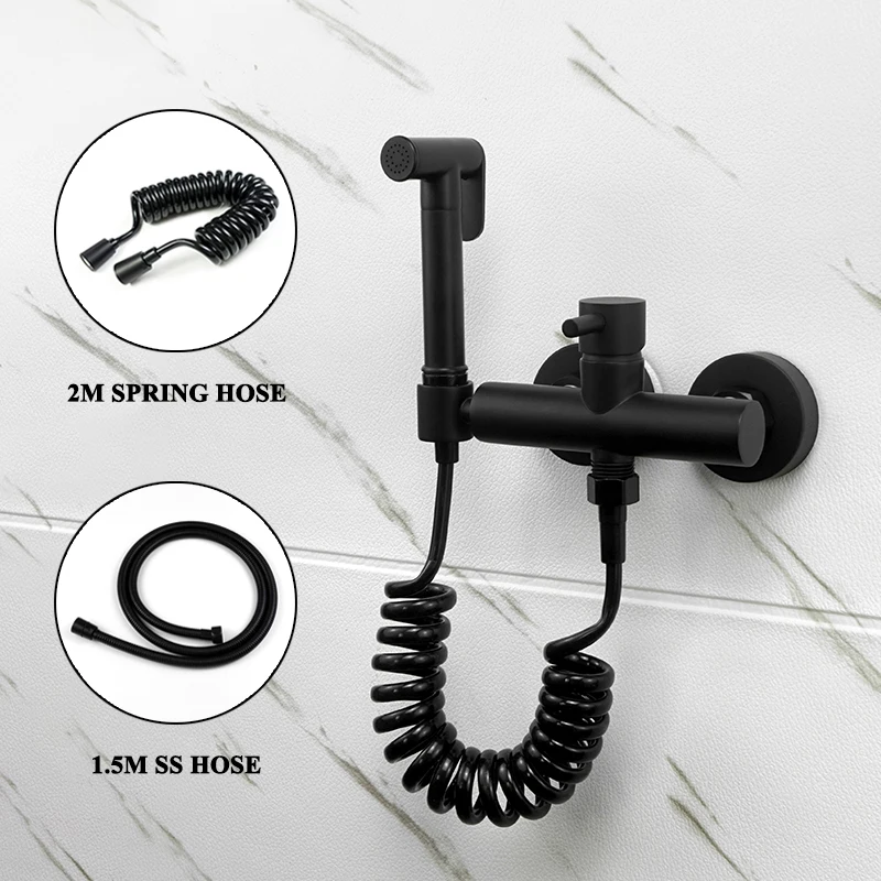 Brass Toilet Hot Cold Bidet Spray Handheld Bidet Diaper Set Bathroom Shower Set Portable Shattaf Sprayer Jet Douche Kit Black