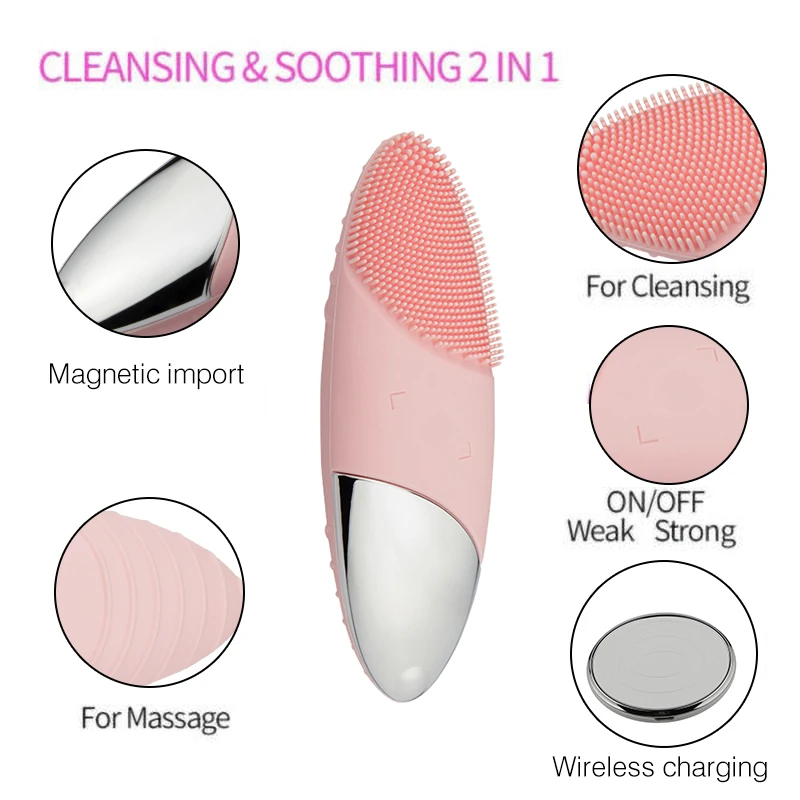 Face Exfoliating Removing Blackhead Silicone Face Cleansing Tools Sonic Electric Facial Waterproof cleanser Brush