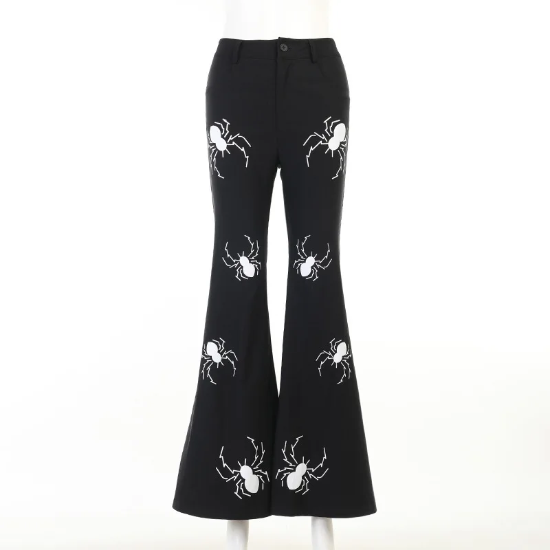 spider High-waisted Women's pant leather Fairy Grunge sexy trouser  harajuku Y2k trouser Gothic pants for women tangada