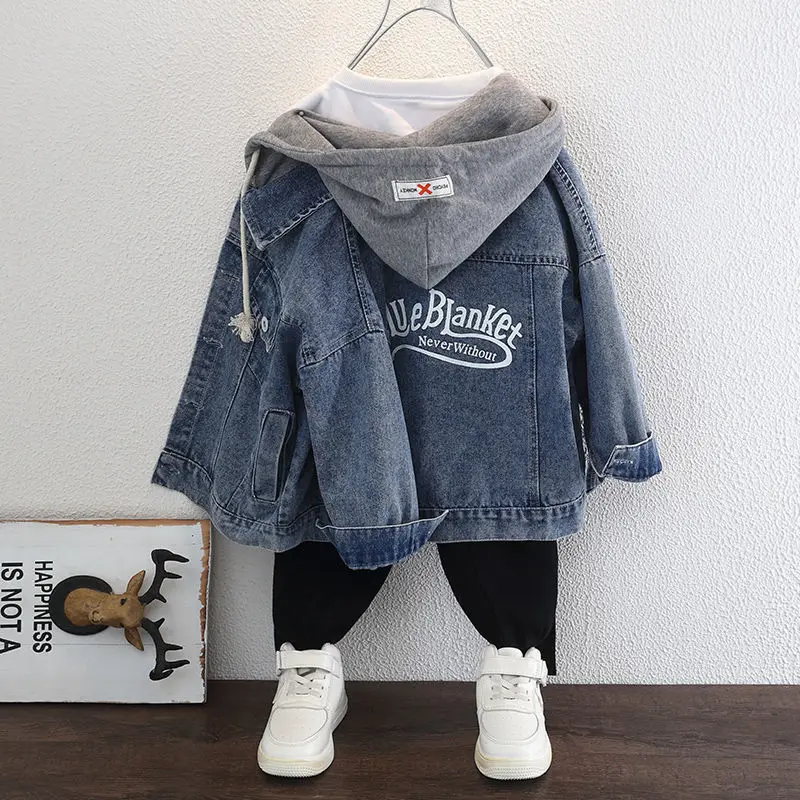 

Boy Denim Jackets kids jeans coat Children hooded Outerwear clothing Spring Autumn boy hooded sport Clothes For 3-12T kids