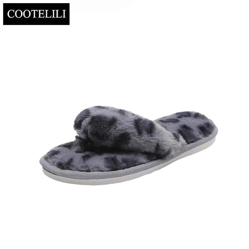 COOTELILI Woman Slippers Winter Shoes For Women Platform Home Slippers Faux Fur Warm Shoes Mid Heel Female Slides Plus Size 42