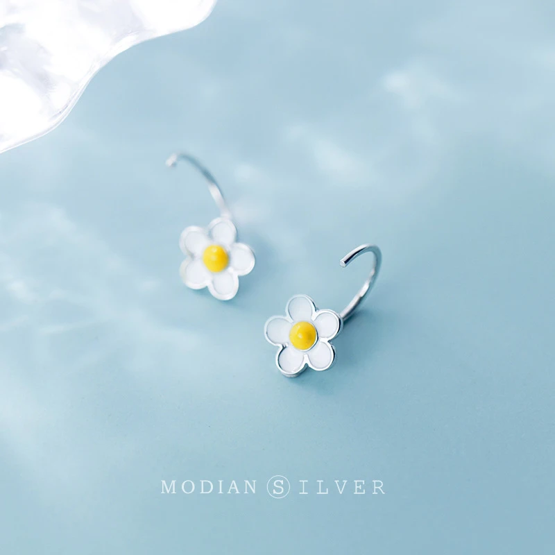 

Modian Fashion White Frangipani Stud Earring for Women Genuine 925 Sterling Silver Enamel Plant Ear Studs Fine Jewelry 2020 New