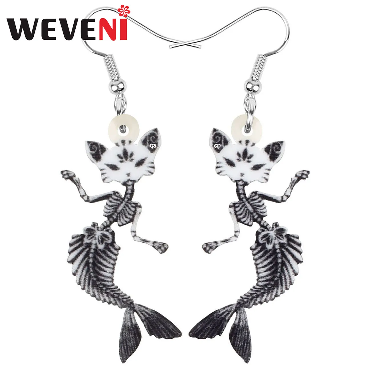 WEVENI Acrylic Halloween Gray Cat Fish Skull Earrings Cute Skeleton Dangle Drop Jewelry For Women Girls Trendy Gift Accessories