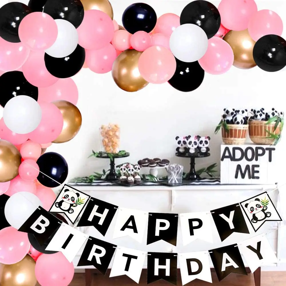 115 Pcs Black White Pink Balloon Garland Set Panda Pull Flag Theme Party Baby Shower Girl Birthday Romantic Proposal Decoration