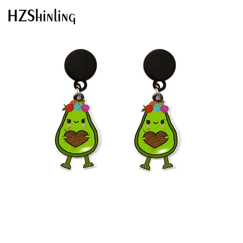 2020 New Avocado Family Drop Earring Little Buddy Avocato Resin Earrings Handmade Acrylic Earring Epoxy Jewelry