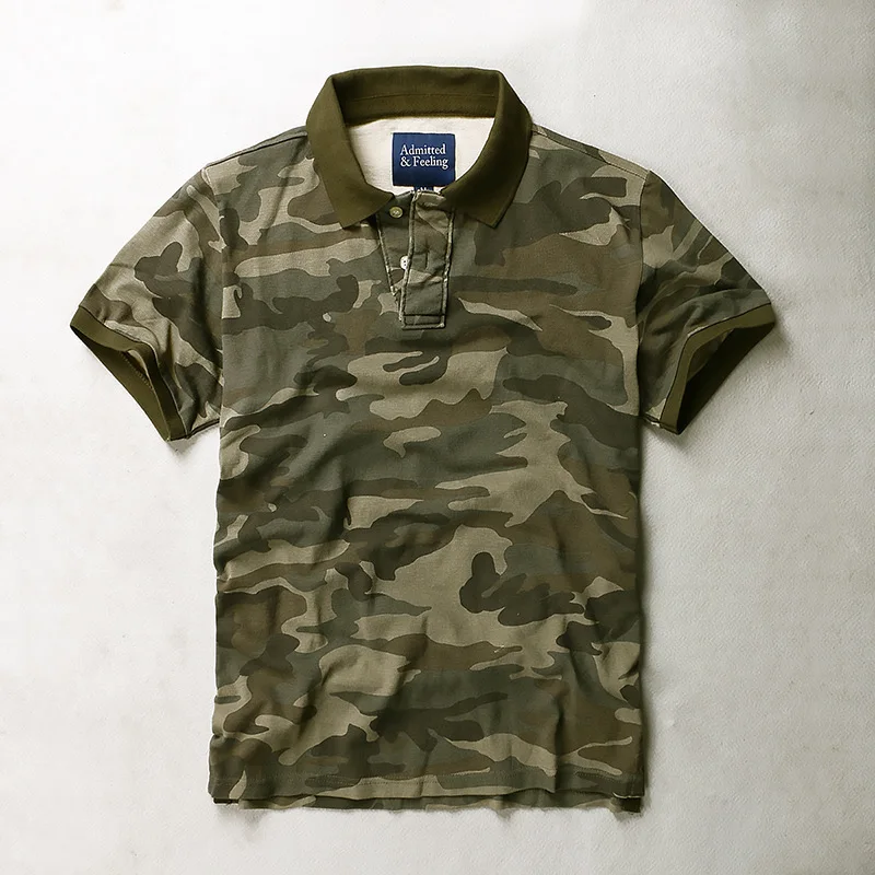 New Men's Camouflage Short-Sleeved T-Shirt Summer Loose Men's Breathable Sweat-absorbent Cotton Lapel T-shirt Clothes Men