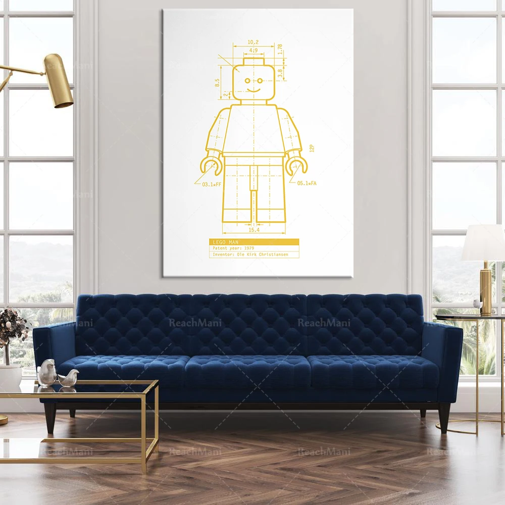 Building block robot poster. Appearance design patent. Industrial poster laminate design icon unique gift for children