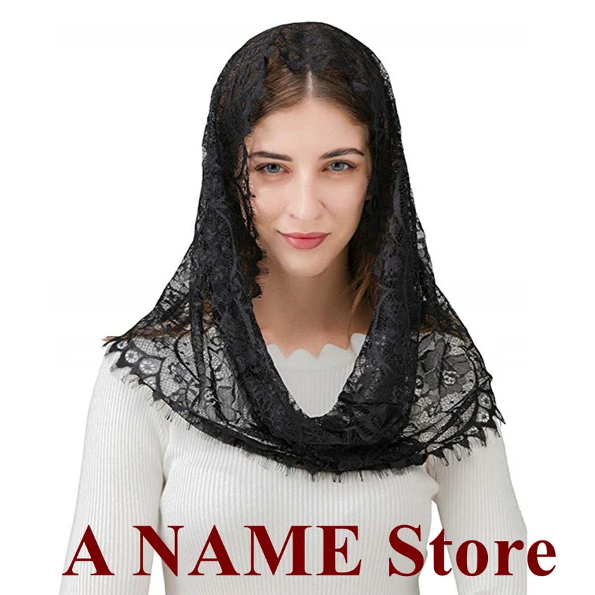 Black White Lace Catholic Veil Mantilla for Church Rond Wrap Head Covering Latin Mass Chapel Mantilla velo negra Voile mantille