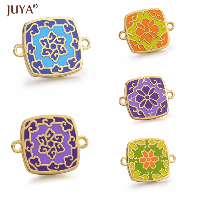 Juya Creative Accessories For Jewelry Making New Trendy Colour Enamel Charm Pendants Connectors DIY Jewelry Components