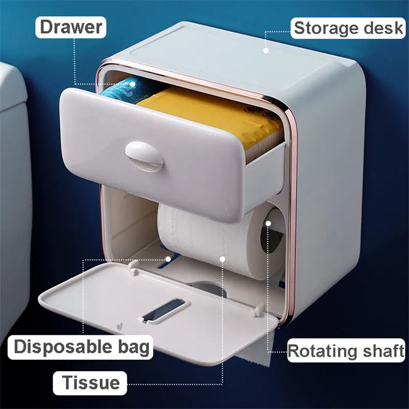 Bathroom Paper Holder Waterproof Tray Roll Tube For Toilet Paper Toilet Tissue Box Roll Paper Rack Double-layer Sstorage Box