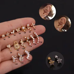 1PCS 16G Floral Cross Key Flower Snake Bar Cartilage Piercing Stud Helix Jewelry Tragus Conch Rook Earlobe Screw Back Earring
